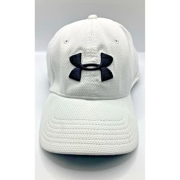 Under Armour White Black Logo Stretch Fit Hat Cap Size L/XL Athletic Golf