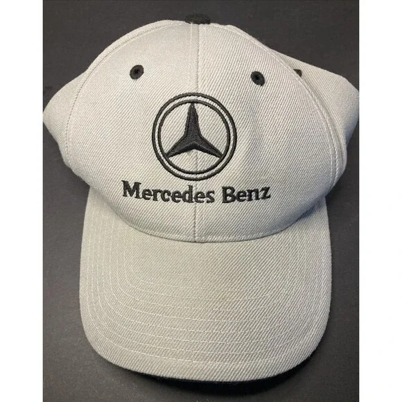 Vintage Mercedes-Benz Gray Strapback Hat Cap Embroidered Logo Adjustable