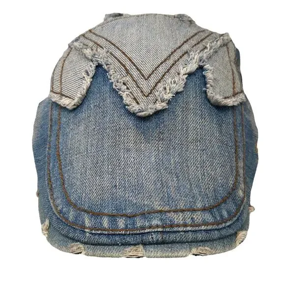 Jamont Newsboy Cap Hat Blue One Size Slideback Denim Patchwork Contrast Stitch