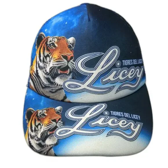 Blue Tigres del Licey Trucker Hat One Size Tiger Print Snapback Mesh Baseball