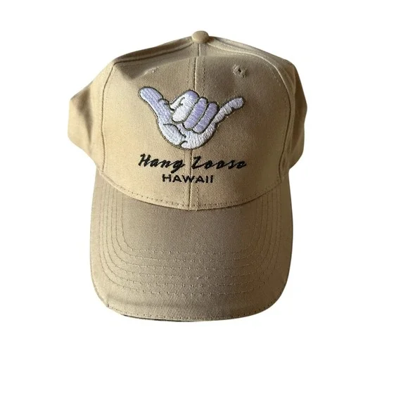 Hang Loose Hawaii Dad Hat Cap Strapback Beige Canvas Embroidered‎ Surf Aloha EUC