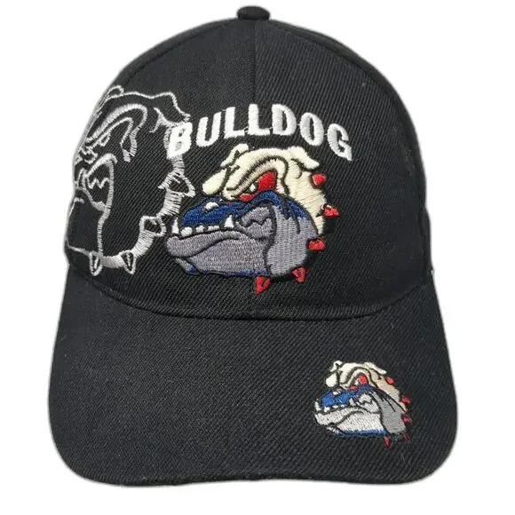 Black Baseball Cap One Size Bulldog Mascot Embroidered Strapback Adjustable Hat