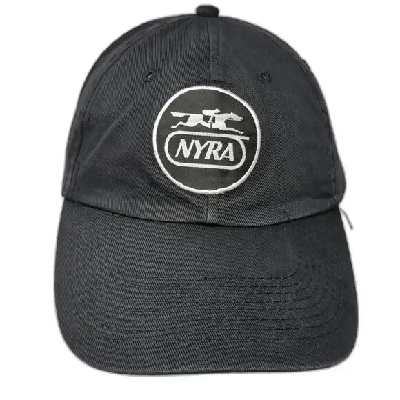 NYRA Horse Racing Baseball Cap Black OSFM Adjustable Slideback Jockey Logo Hat
