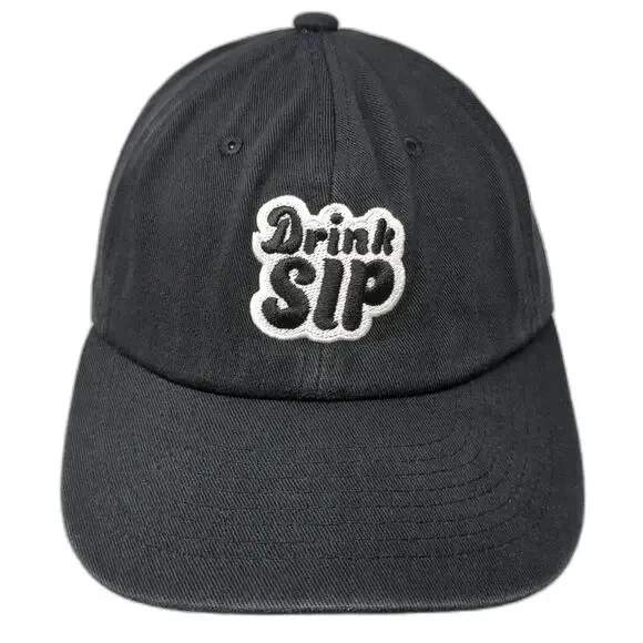 Black Baseball Cap One Size Drink SIP Embroidered Patch Cotton Hat Slideback
