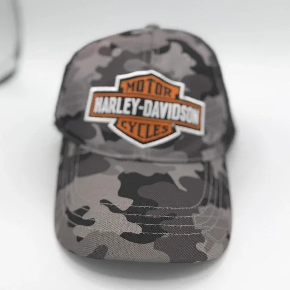 Harley-Davidson Mens Camo Trucker Hat Grey Black Mesh Bar & Shield Logo Cap 2020