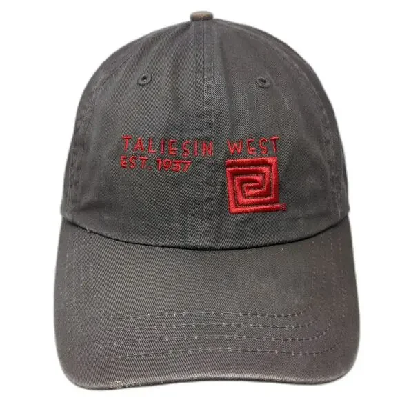 Taliesin West 5 Panel Gray Hat One Size Adjustable Slideback Cotton Red Logo