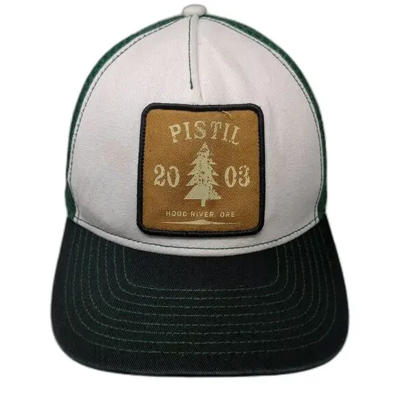 Pistil Trucker Hat One Size Green White Mesh Snapback Pine Tree Hood River Ore