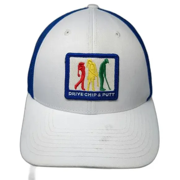 Drive Chip & Putt Trucker Hat White Blue One Size Mesh Snapback Golfing Patch