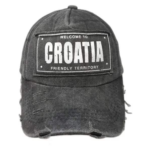 Dolphin Club 5 Panel Gray One Size Hat Croatia Patch Frayed Slideback Cotton