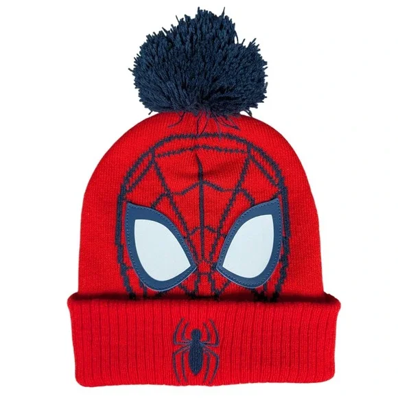 Marvel‎ Spider-Man Red Knit Beanie Hat with Pom Pom and Embroidered Logo