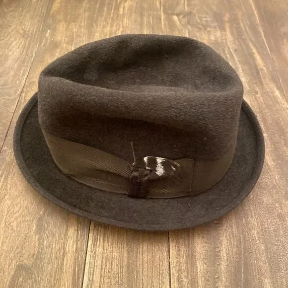 Mallory Canada Stetson Feather Fedora Hat Felt Gray Green 8