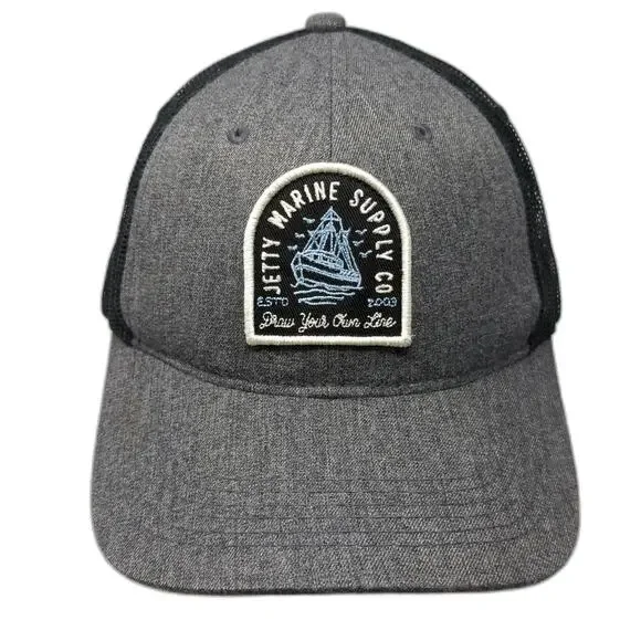 Jetty Trucker Hat Gray One Size Boat Patch Marine Supply Co Snapback Mesh