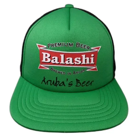 Balashi Beer Trucker Hat Green One Size Aruba Mesh Snapback Polyester Foam Hat