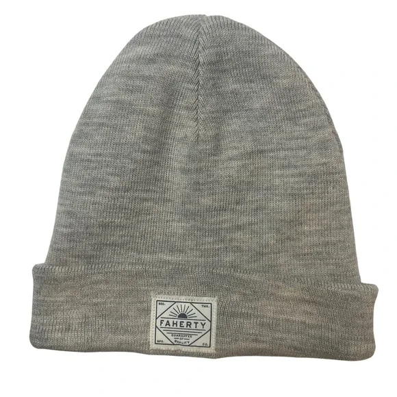 Faherty Brand 100% Merino Wool Cuffed Beanie‎ Hat Grey MAH2304-LGH Mens Womens