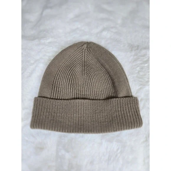 Tommy Bahama Mens Wool Blend Ribbed Cuffed Beanie Hat Taupe Brown OS Embroidered