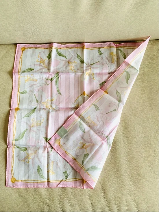 Christian Dior Vintage Floral Handkerchief Pink Lily 19” New w/ Tag Made Japan