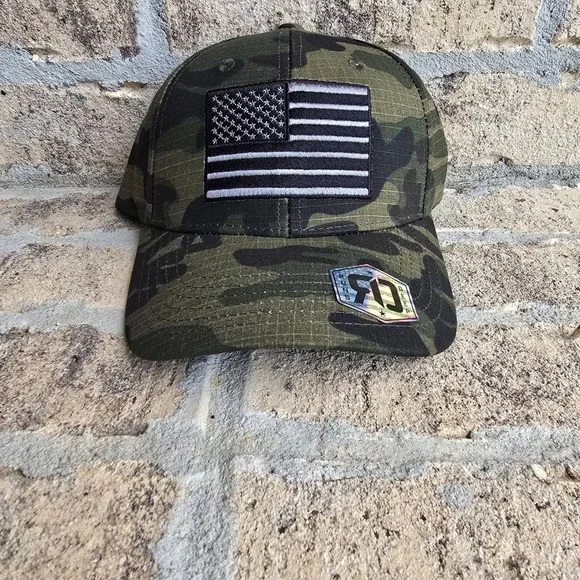 Runs Deep Mens Camo American Flag Patch Snapback Hat Tactical Ripstop Cap Green
