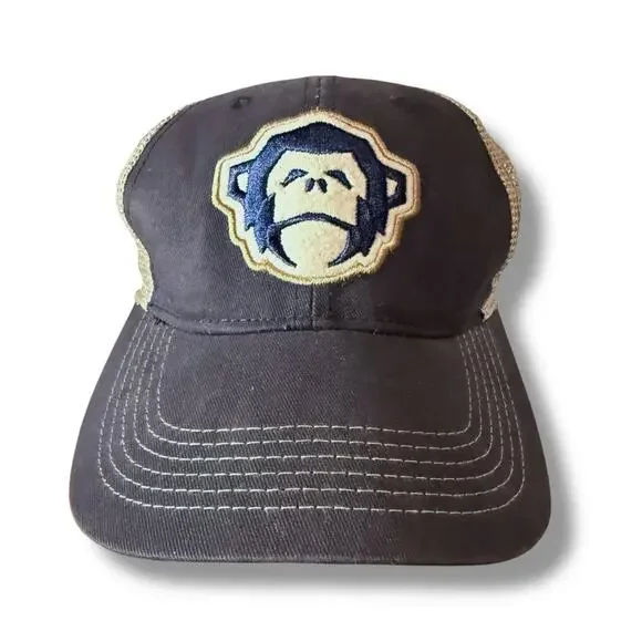 Howler Bros Trucker Hat Navy Tan Embroidered Monkey Logo Adjustable Hook & Loop
