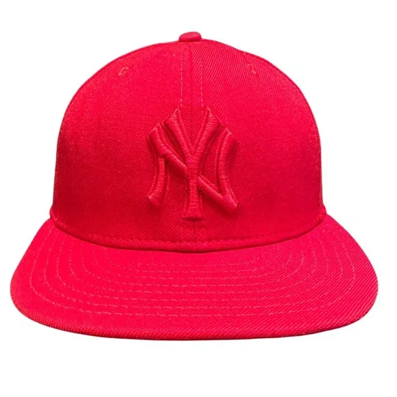 Vtg New York Yankees New Era 59FIFTY Cap Hat 7 3/8 Red Wool Made in‎ USA