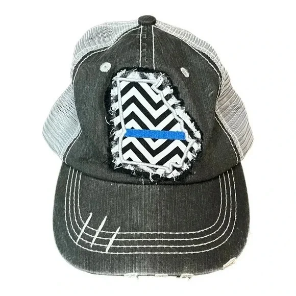 Georgia State Patch Trucker Hat Unisex OSFM Gray Distressed Mesh‎ Cap
