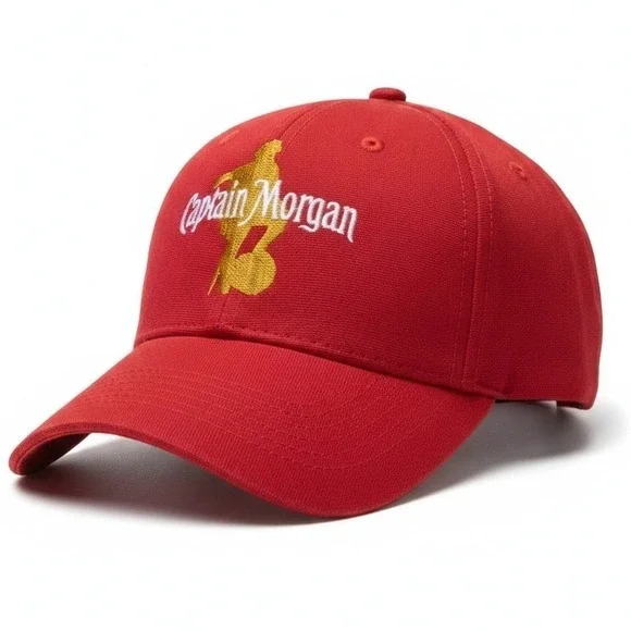 Captain Morgan‎ Red Baseball Hat Cap Gold Embroidered Logo Adjustable DS-1045