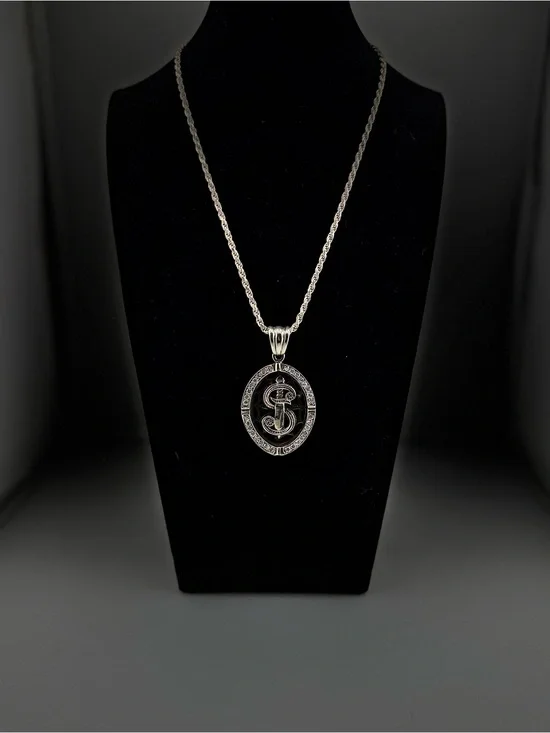 Sterling Silver 925 Monogram 'S’ or ‘$’ Pendant Necklace