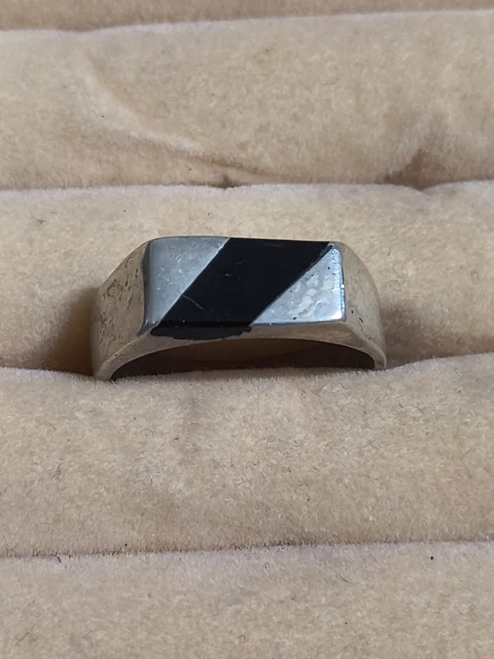 Men's Sterling Signet Ring W/ Black Onyx Inlay Native American Handmade Sz 7 Uns