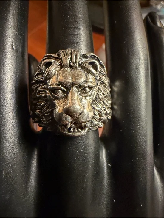 Men's Lion Head Sterling Silver Biker's Ring Vintage Large 3D Design, Size 11