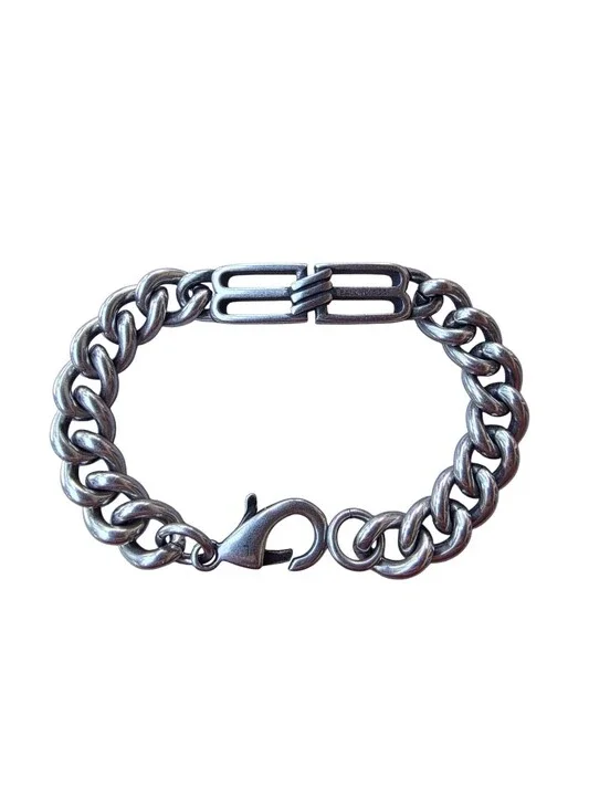 Balenciaga BB Icon Gourmette Bracelet in Antique Silver Unisex  (Retails $550)