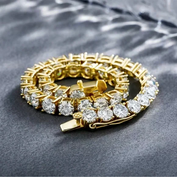 Men’s 5mm round cubic zirconia 14k gold plated setting bracelet 8”