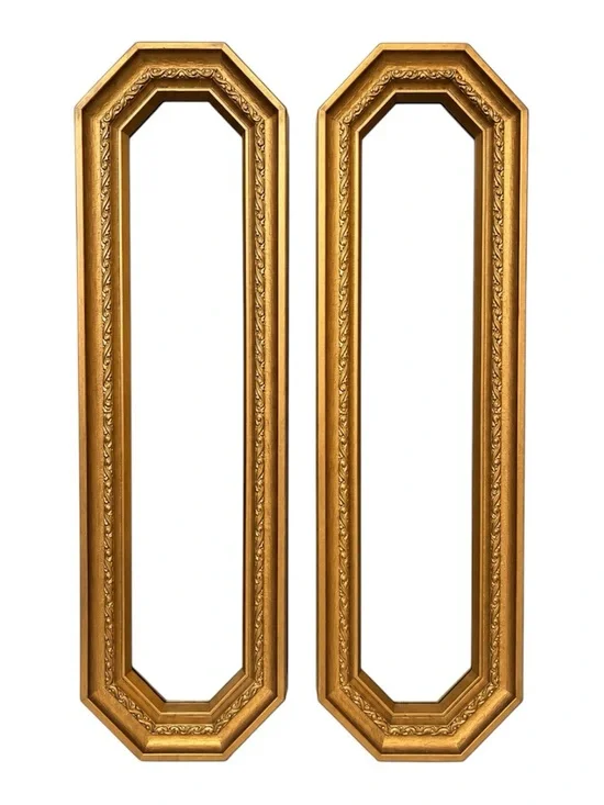 Vintage Hollywood Regency Gold Wall Mirrors Pair Octagon 17.5” Ornate Frames