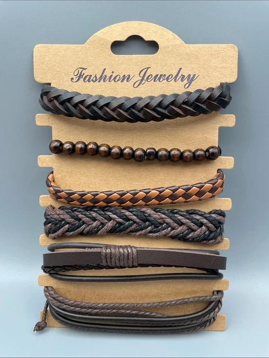Fashion Jewelry Men's Brown & Black Braided Bracelet Set- OS