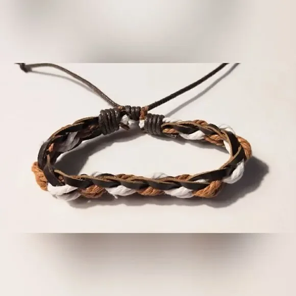 Men's bracelet leather‎ braided brown new d67