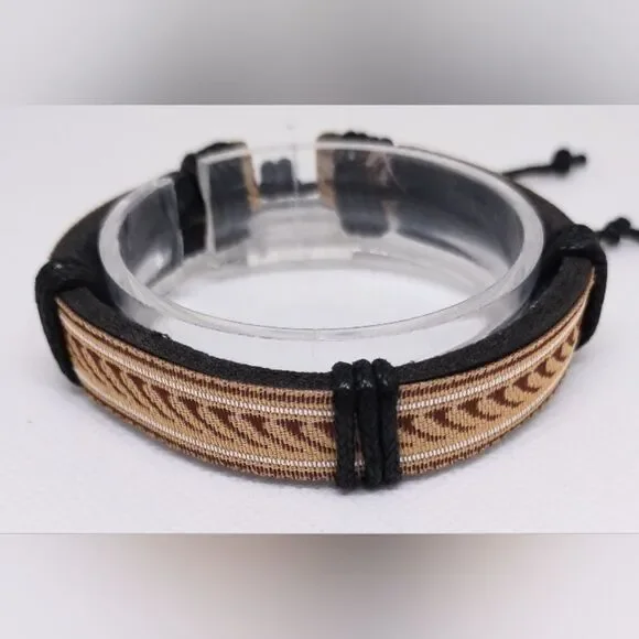 Men's bracelet leather braided brown new e79‎