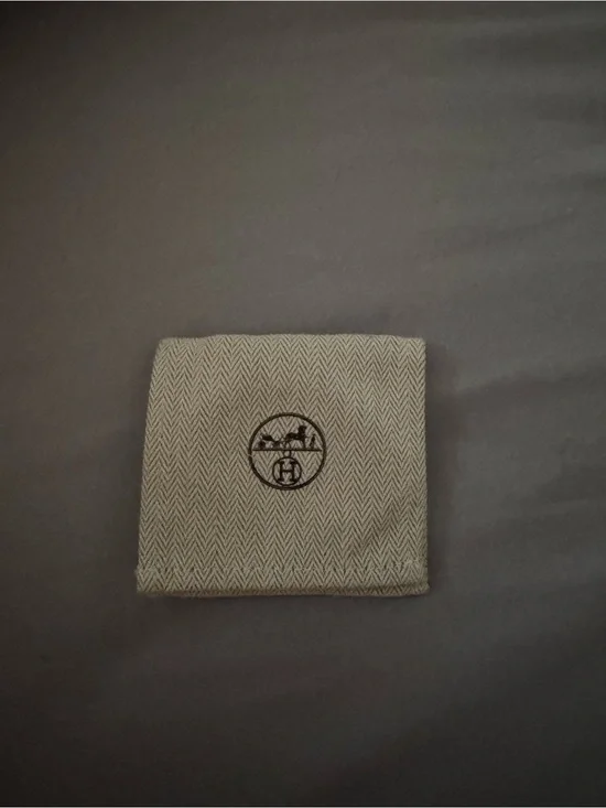 Hermes Beige Herringbone Pocket Square with Embroidered Logo