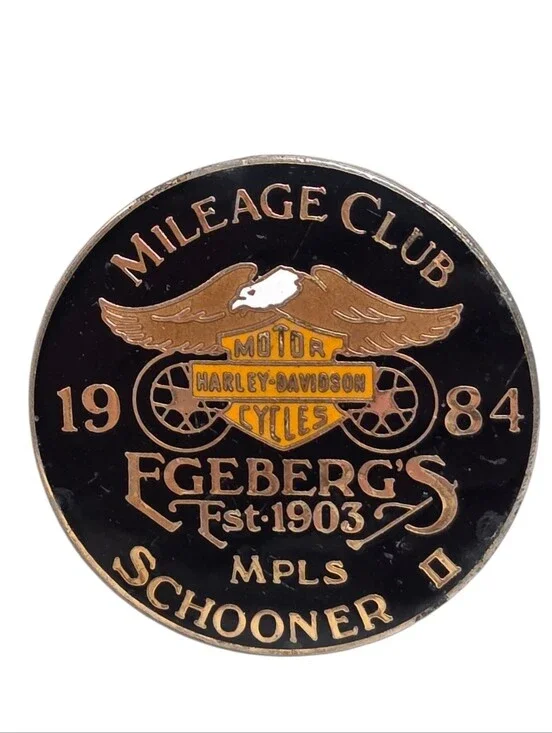 Harley Davidson Vintage 80s Mileage Club Pin Egeberg's In Minneapolis Minnesota