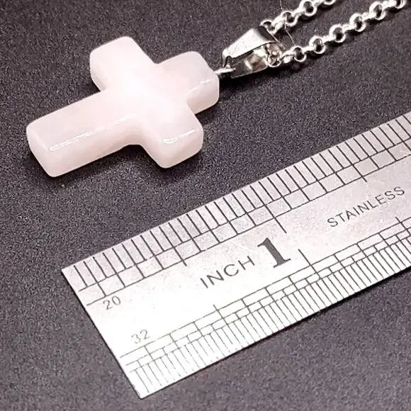 925 Silver Necklace W/ White Quartz Stone Cross Boho Anniversary Birthday Gift