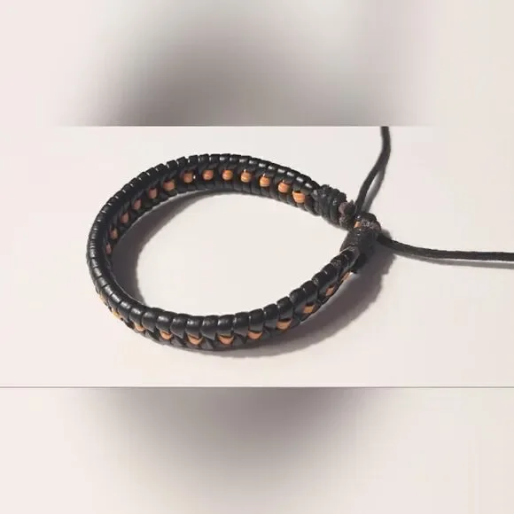 Men's bracelet‎ leather braided black new d78