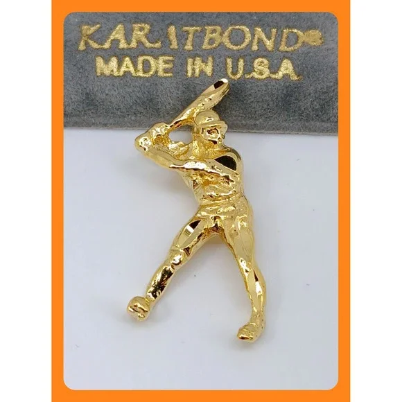 Karatbond Vintage Y2K Baseball Player Batter Charm Gold Made  USA New-Old-Stock