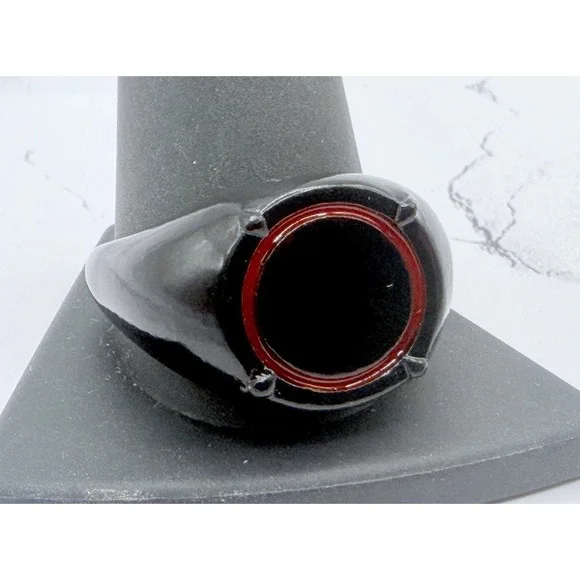 Chunky Black Lucite Resin Ring Red Circle Inlay Statement Ring Size 12.5