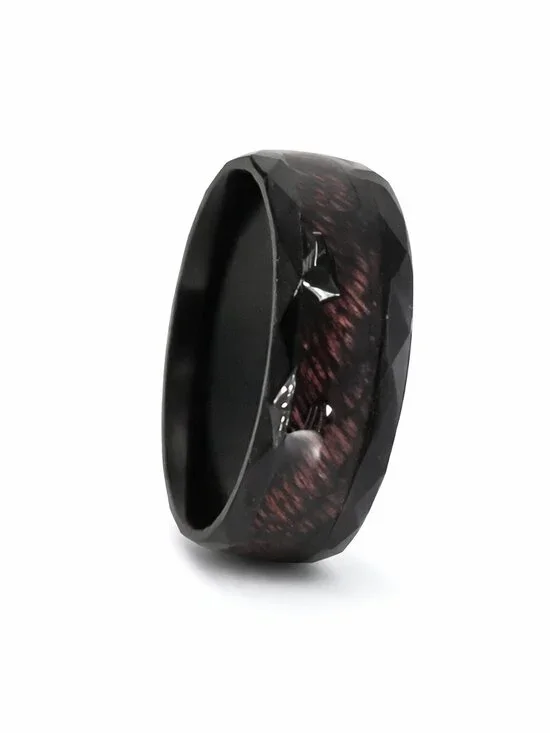 Size 11 Brown Wood Grain Black 8mm Stainless Steel Wedding Band