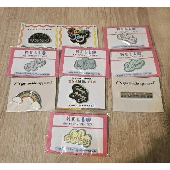 Lot Of 10 Enamel Gay Pride Pins She He They Rainbow Queer Joy Human  Lot #2
