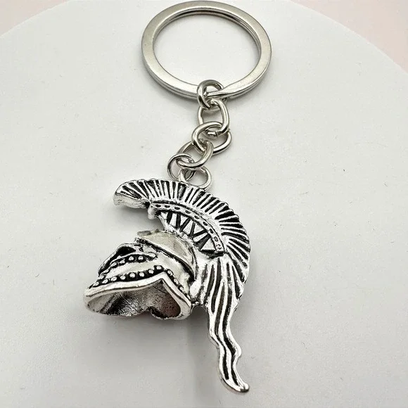 Vintage 90s‎ Silver Tone Spartan Warrior Helmet Keychain Greek Gladiator Jewelry