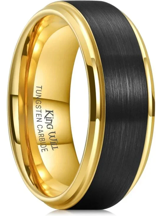 Two-Tone Matte Wedding Band for Men, Tungsten Carbide Comfort Fit Ring