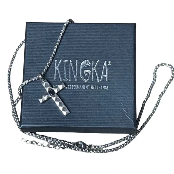 Kingka Men's Cross Necklace Pyramid Stainless steel NEW
