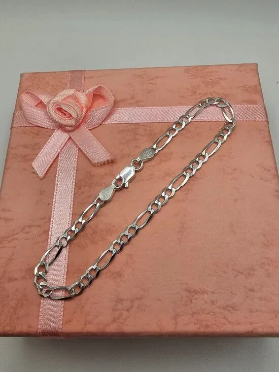 Sterling Silver 925 High Polished Figaro Bracelet 3.9mm 8 inches
