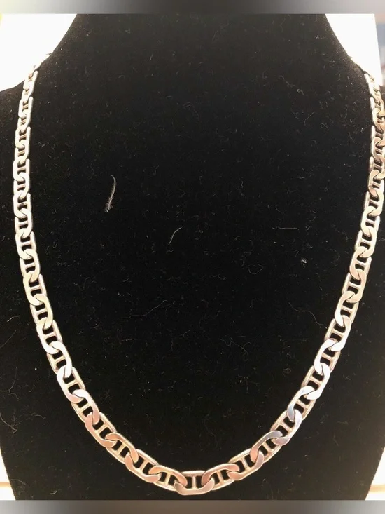 Sterling 925 Italy Flat Elongated Mariner Link Chain Necklace 20”