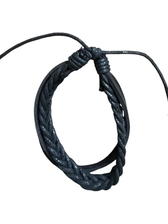 Men's Black Braided Leather Adjustable Bracelet
