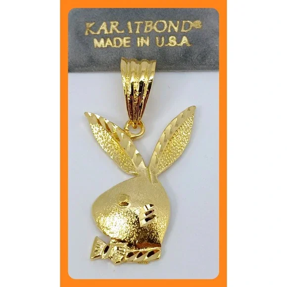 Karatbond Vintage Playboy Bunny Pendant Gold Diamond Cut Y2K NOS Made in USA