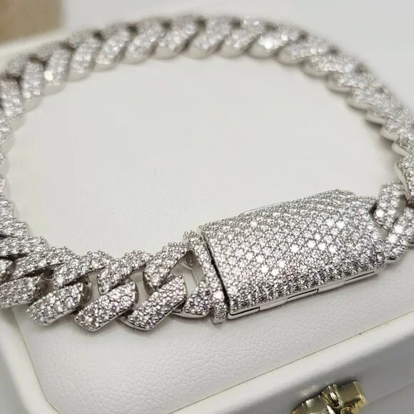 Silver Pave Cuban Link Bracelet